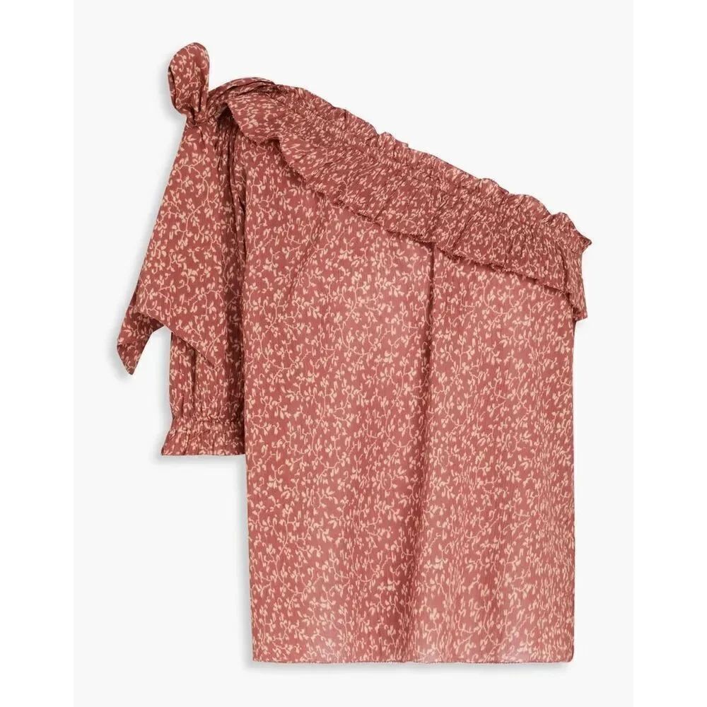 ULLA JOHNSON Alene one-shoulder ruffled cotton top in Antique Rose NWT Size 6